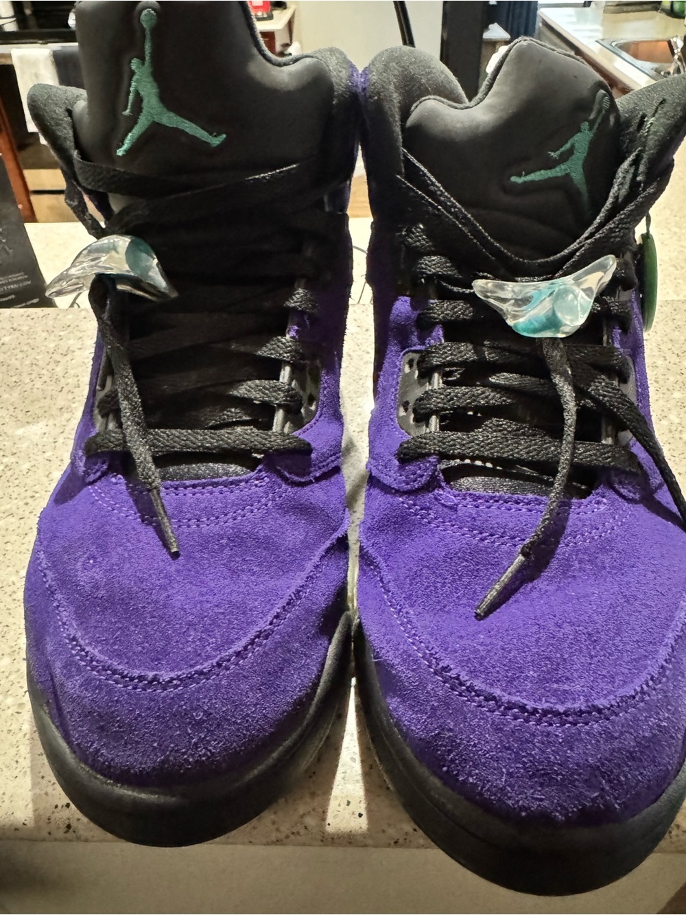 Jordan Men’s Suede Basketball Shoes - Purple with Black and Teal Jumpman